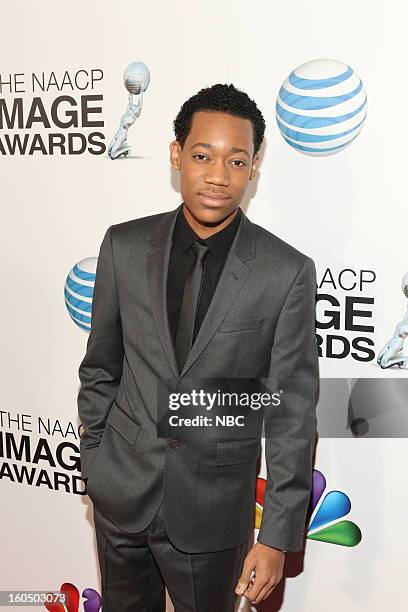 Red Carpet -- Pictured: Tyler James Williams arrives at The Shrine Auditorium, February 1, 2013 --