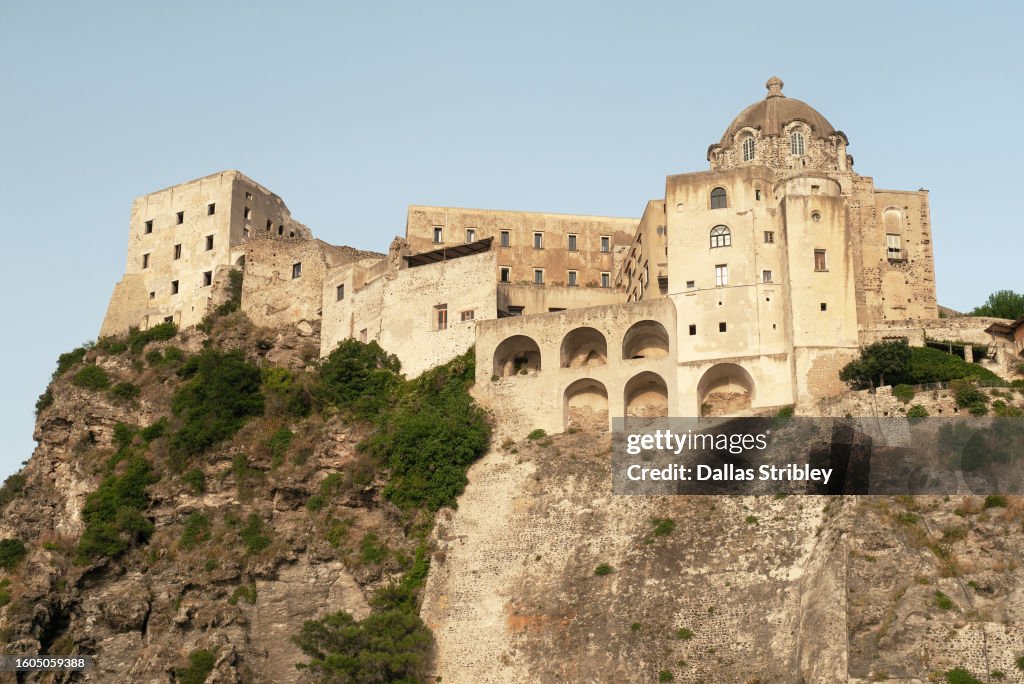 The imposing Aragonese Castle ( Castello Aragonese D'Ischia ) on the island of Ischia, in the Campania region of Italy.