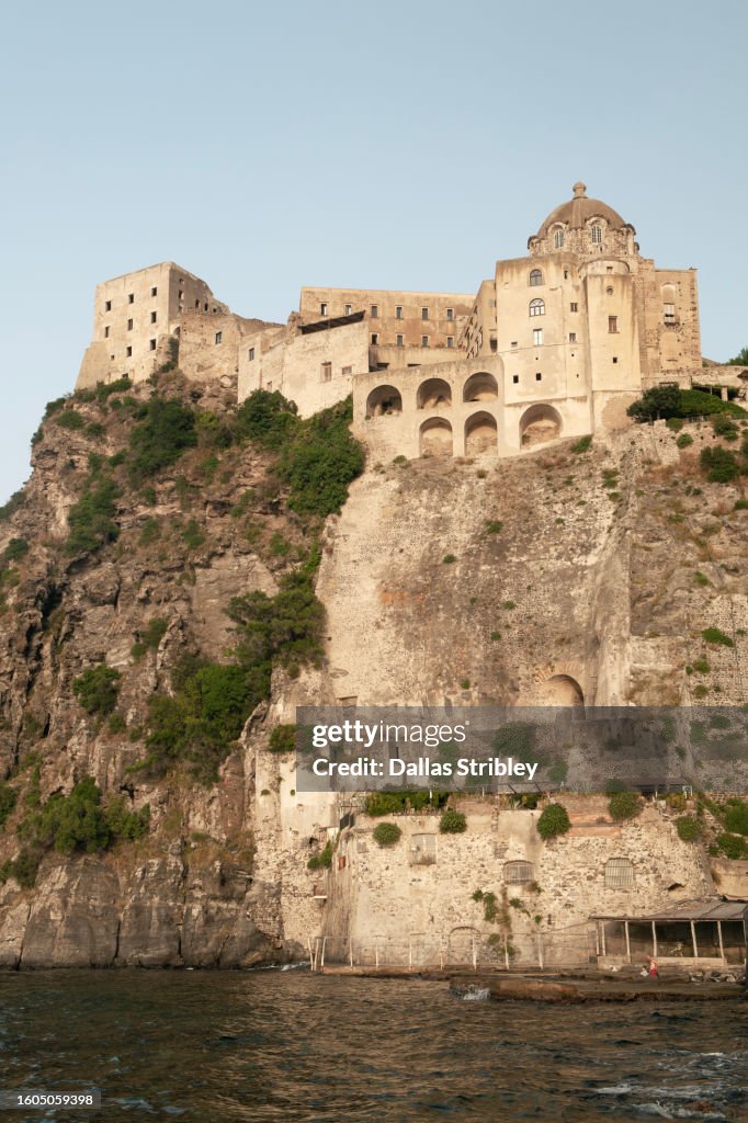The imposing Aragonese Castle ( Castello Aragonese D'Ischia ) on the island of Ischia, in the Campania region of Italy.