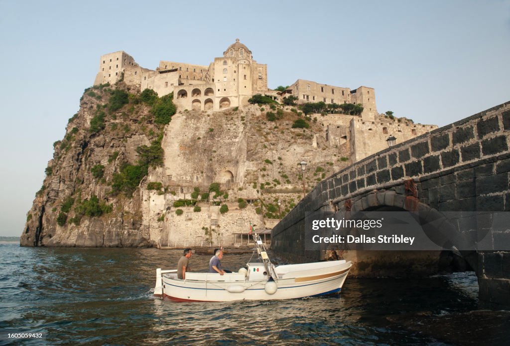 The imposing Aragonese Castle ( Castello Aragonese D'Ischia ) on the island of Ischia, in the Campania region of Italy.