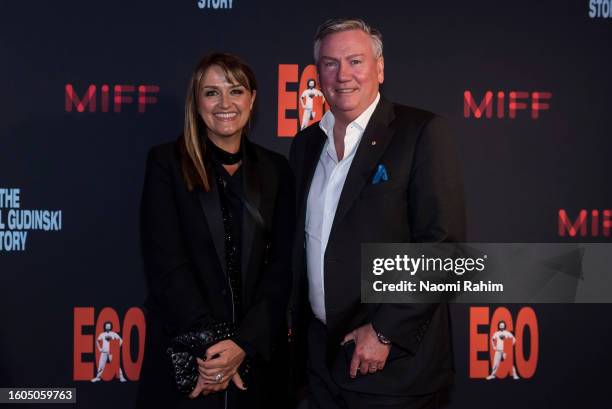 Carla McGuire and Eddie McGuire attend the world premiere of "Ego: The Michael Gudinski Story" at the Melbourne International Film Festival on August...