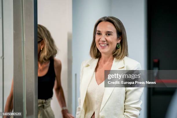 The secretary general of the Partido Popular, Cuca Gamarra, appears at a press conference after the meeting of the Steering Committee of the Partido...