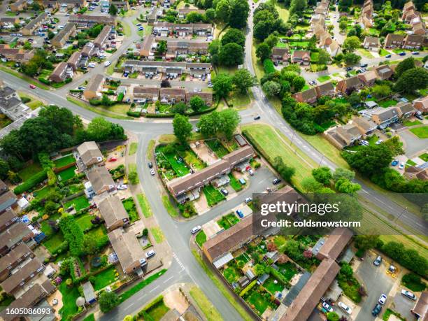 aerial view of streets and houses in southeast england, uk - terraced house stock pictures, royalty-free photos & images