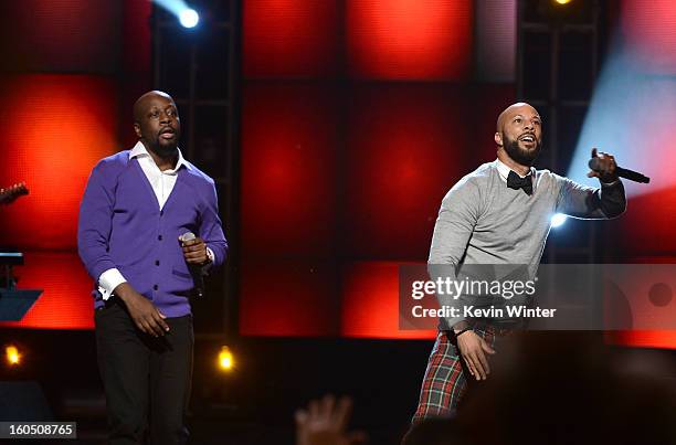 Singer Wyclef Jean and rapper Common perform onstage during the 44th NAACP Image Awards at The Shrine Auditorium on February 1, 2013 in Los Angeles,...