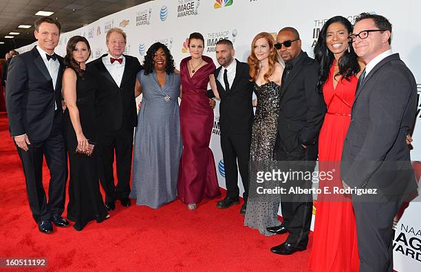 Actors Tony Goldwyn, Katie Lowes, Jeff Perry, writer/producer Shonda Rhimes, actors Bellamy Young, Guillermo Diaz, Darby Stanchfield, Columbus Short,...