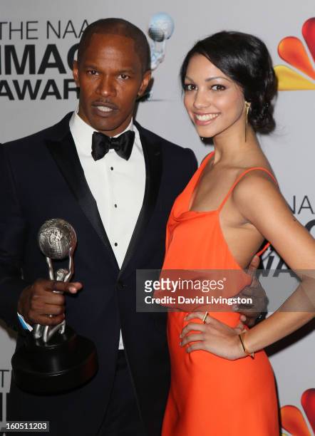 Entertainer of the Year recipient actor Jamie Foxx and daughter Corinne Bishop pose in the press room at the 44th NAACP Image Awards at the Shrine...