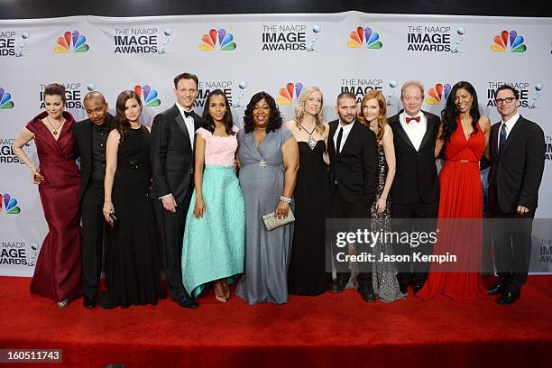 Actors Bellamy Young, Columbus Short, Katie Lowes, Tony Goldwyn, Kerry Washington, writer/producer Shonda Rhimes, executive producer Betsy Beers,...