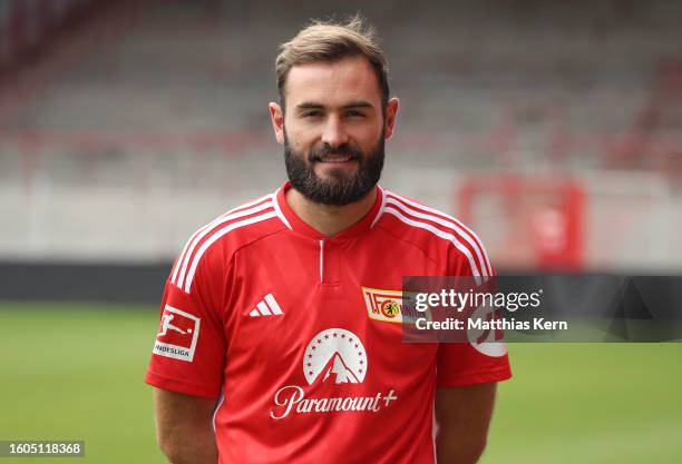 Lucas Tousart of 1. FC Union Berlin poses during the team presentation at Stadion an der Alten Foersterei on August 09, 2023 in Berlin, Germany.