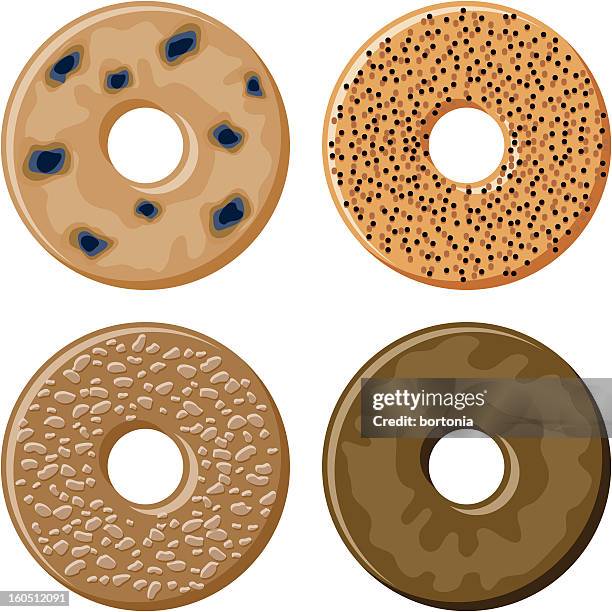 four bagels - poppy seed stock illustrations