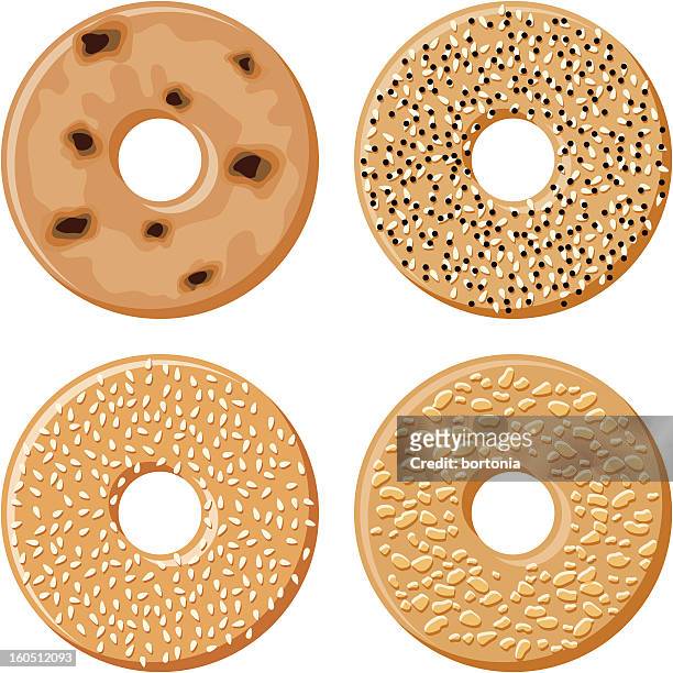 four bagels - poppy seed stock illustrations