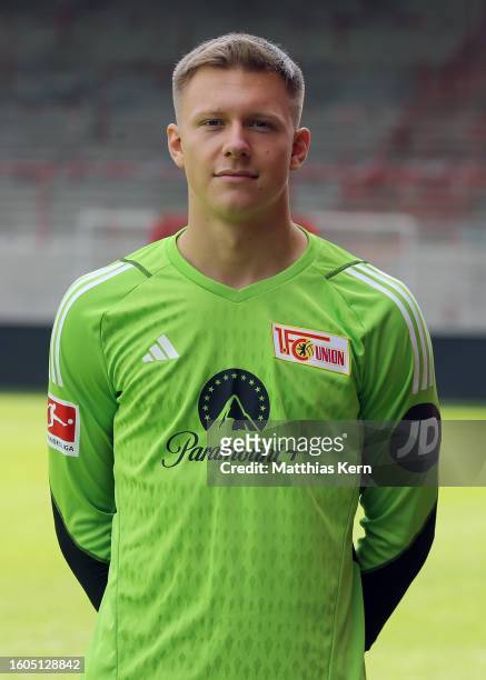 Yannic Stein of 1. FC Union Berlin poses during the team presentation at Stadion an der Alten Foersterei on August 09, 2023 in Berlin, Germany.