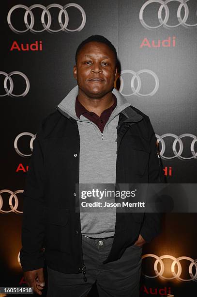 Former professional football player Barry Sanders attends the Audi Forum New Orleans at the Ogden Museum of Southern Art on February 1, 2013 in New...