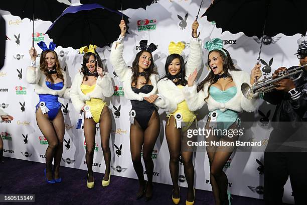Playboy Playmate of the year Jaclyn Swedberg and Playmates pose at The Playboy Party Presented by Crown Royal on February 1, 2013 in New Orleans,...