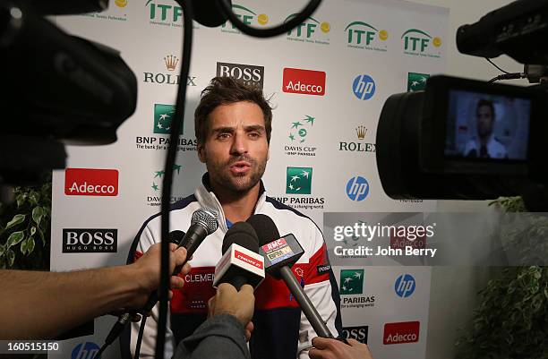 Arnaud Clement, coach of France speaks to the media on day one of the Davis Cup first round match between France and Israel at the Kindarena stadium...