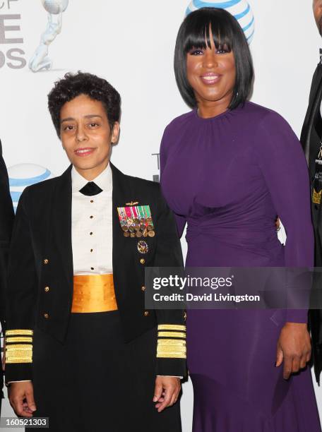 Vice Admiral Michelle Howard and NAACP Chairwoman Roslyn Brock attend the 44th NAACP Image Awards at the Shrine Auditorium on February 1, 2013 in Los...