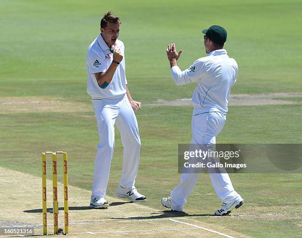 Dale Steyn of South Africa celebrates another Pakistan wicket during day 2 of the 1st Test match between South Africa and Pakistan at Bidvest...