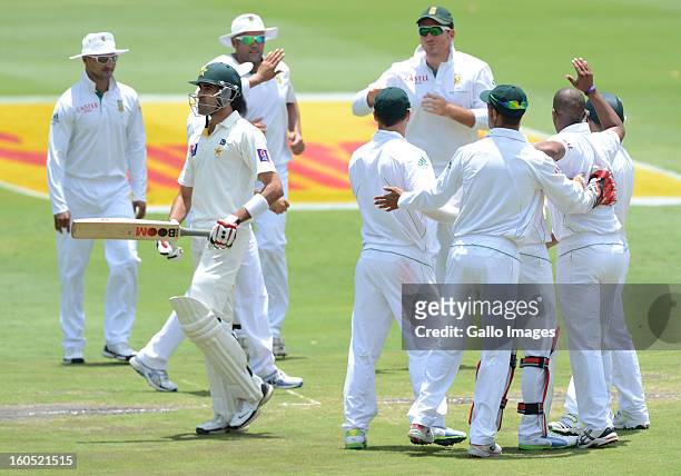 Umar Gul of Pakistan walks off for a duck during day 2 of the 1st Test match between South Africa and Pakistan at Bidvest Wanderers Stadium on...