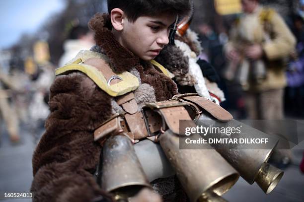 Dancer known as "kukeri" performs a ritual dance during the International Festival of the Masquerade Games in Pernik near the capital Sofia, on...