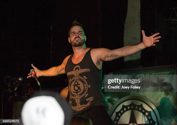 Vocalist Dennis Tvrdik of Affiance performs at The Emerson Theater on February 1, 2013 in Indianapolis, Indiana.