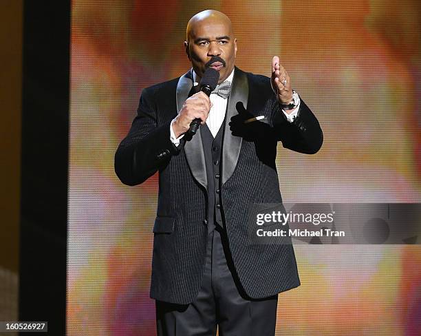 Steve Harvey speaks at the 44th NAACP Image Awards - show held at The Shrine Auditorium on February 1, 2013 in Los Angeles, California.