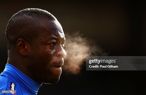 Christopher Samba of Queens Park Rangers looks on during the Barclays Premier League match between Queens Park Rangers and Norwich City at Loftus...