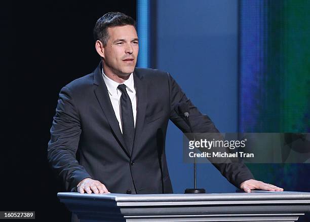 Eddie Cibrian speaks onstage at the 44th NAACP Image Awards - show held at The Shrine Auditorium on February 1, 2013 in Los Angeles, California.