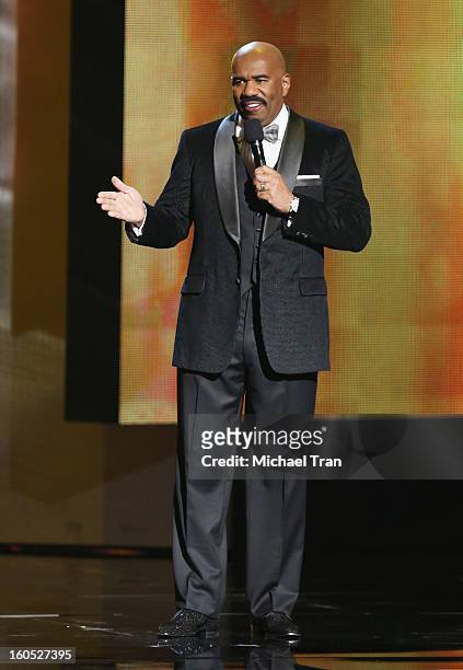 Steve Harvey speaks at the 44th NAACP Image Awards - show held at The Shrine Auditorium on February 1, 2013 in Los Angeles, California.