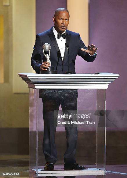 Jamie Foxx speaks at the 44th NAACP Image Awards - show held at The Shrine Auditorium on February 1, 2013 in Los Angeles, California.