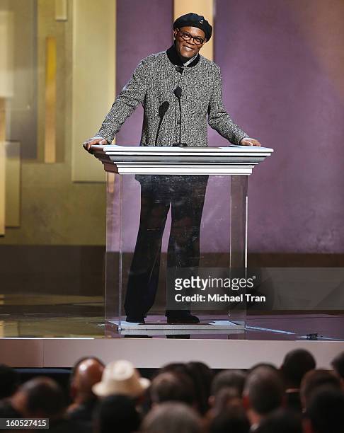 Samuel L. Jackson speaks at the 44th NAACP Image Awards - show held at The Shrine Auditorium on February 1, 2013 in Los Angeles, California.