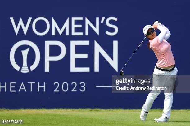 Sei Young Kim of South Korea tees off on the 1st hole on Day One of the AIG Women's Open at Walton Heath Golf Club on August 10, 2023 in Tadworth,...