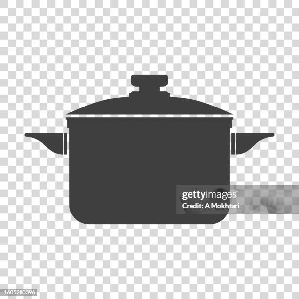 pot and pan icon. - stew pot stock illustrations