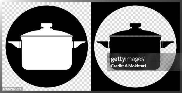 pot and pan icon. - stew pot stock illustrations