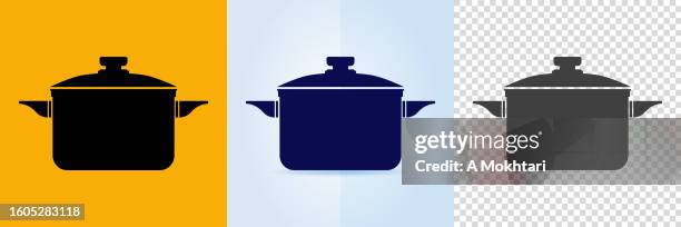 pot and pan icon. - stew pot stock illustrations