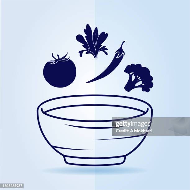 salad bowl icon with vegetables. - bol 幅插畫檔、美工圖案、卡通及圖標