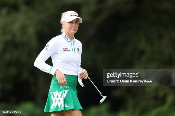 Charley Hull of England looks across the 8th hole on Day One of the AIG Women's Open at Walton Heath Golf Club on August 10, 2023 in Tadworth,...