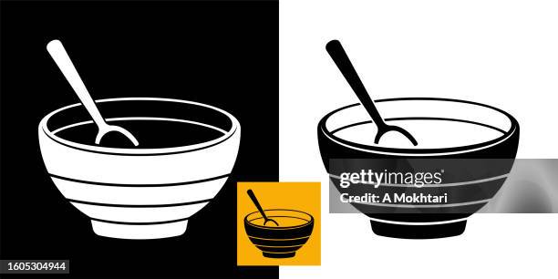 bowl with spoon icon. - teaspoon stock illustrations