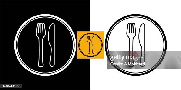 knife, fork and plate icon. - breakfast table stock illustrations