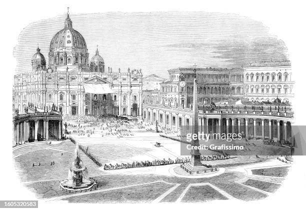 pope blessing crowd on maundy thursday in rome italy 1854 - vatican city stock illustrations