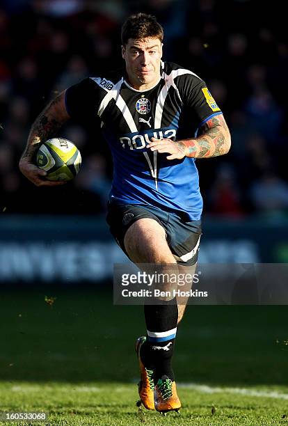 Matt Banahan of Bath in action during the LV= Cup match between Gloucester and Bath at the Kingsholm Stadium on February 2, 2013 in Gloucester,...