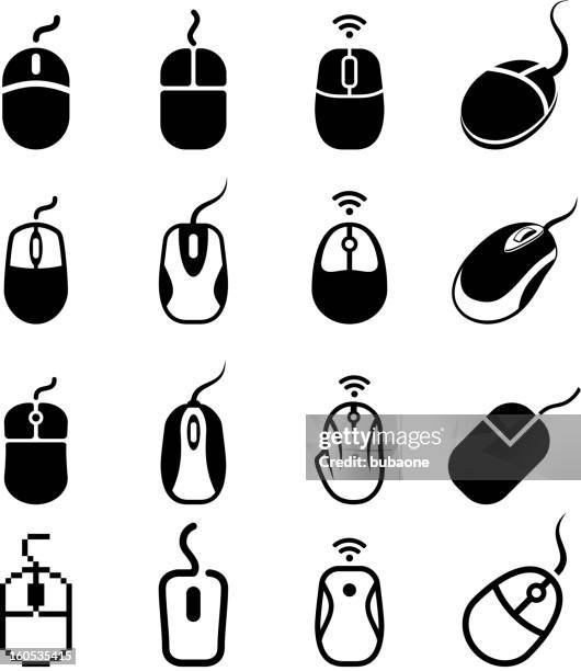 computer mouse black and white royalty free vector icon set - computer mouse stock illustrations