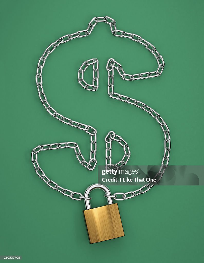 Chain in the shape of a Dollar sign with a padlock