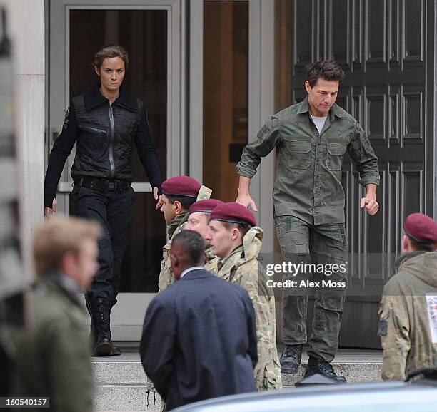 Tom Cruise and Emily Blunt seen on the film set of "All You Need Is Kill" on February 2, 2013 in London, England.