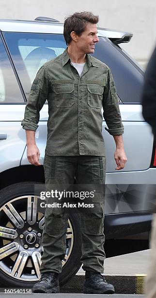 Tom Cruise seen on the film set of "All You Need Is Kill" on February 2, 2013 in London, England.