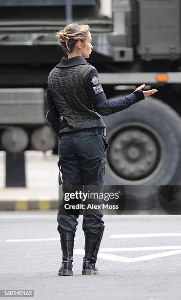 Tom Cruise and Emily Blunt seen on the film set of "All You Need Is Kill" on February 2, 2013 in London, England.