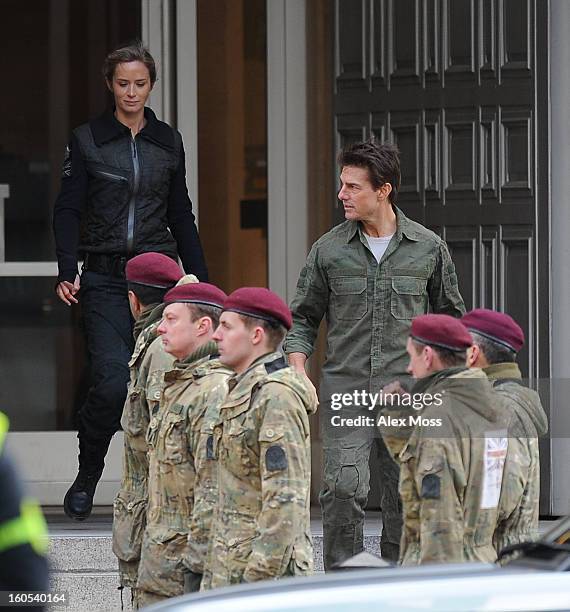 Tom Cruise and Emily Blunt seen on the film set of "All You Need Is Kill" on February 2, 2013 in London, England.