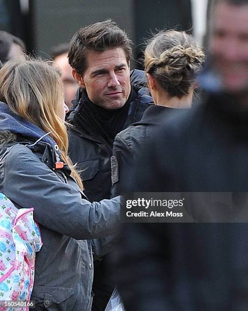 Tom Cruise and Emily Blunt seen on the film set of "All You Need Is Kill" on February 2, 2013 in London, England.