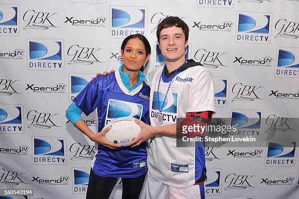Personality Raquel Roxanne Diaz and actor Josh Hutcherson attend GBK and DirecTV Celebrity Beach Bowl Thank You Lounge at DTV SuperFan Stadium at...