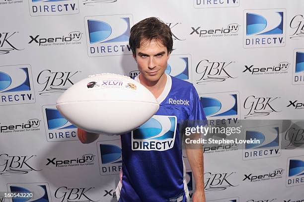 Actor Ian Somerhalder attends GBK and DirecTV Celebrity Beach Bowl Thank You Lounge at DTV SuperFan Stadium at Mardi Gras World on February 2, 2013...