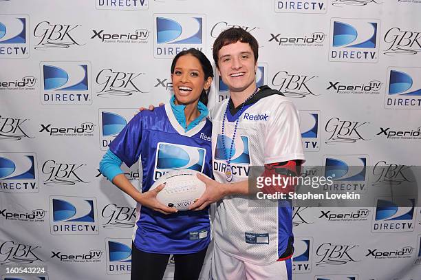 Personality Raquel Roxanne Diaz and actor Josh Hutcherson attend GBK and DirecTV Celebrity Beach Bowl Thank You Lounge at DTV SuperFan Stadium at...