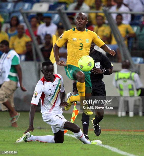 Tsepo Masilela of South Africa in action during the 2013 African Cup of Nations Quarter-Final match between South Africa and Mali at Moses Mahbida...